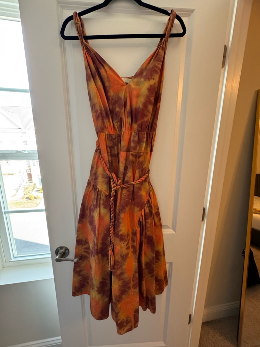 Ulla Johnson Orange and Brown Tie-Dye Midi Dress